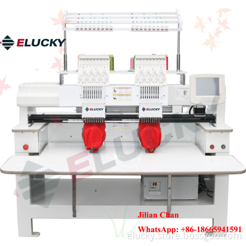 Two Head Industrial Computer/Computerized Embroidery Machine with Touch Screen for Cap T-Shirt & Flat Industrial Embroidery